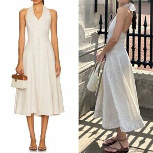 L'Academie by Marianna Uma Linen Midi Dress Natural Beige Oatmeal Halter Causal